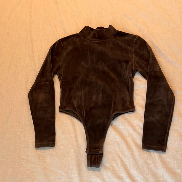 Jumping Joy Vintage Brown Velour Thong Bodysuit - Picture 1 of 5